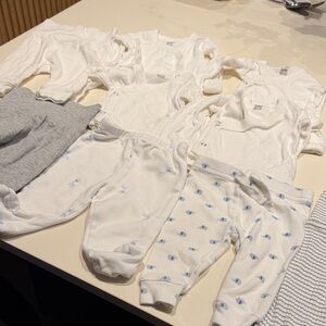 4 gerber 0-3 month kimono tops white and 5 assorted brand bottoms